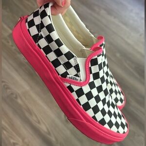 Vans Checkered Slip-On Shoes - Pink and Black
